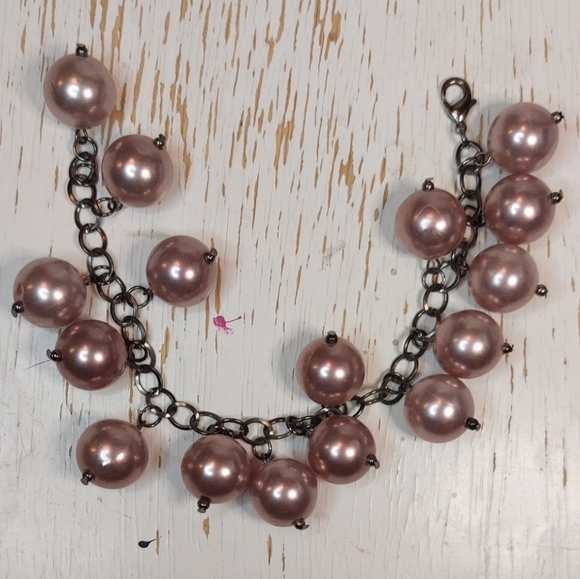 Pinky Purple Faux Pearl Charm Style Bracelet Bauble Boho Fun Party Date Retro - Picture 5 of 9